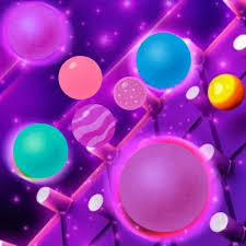 Balls Plido game showing colorful spheres in spiral formation with pink and purple gradient background